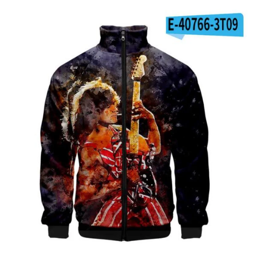 Classic Raglan jackets Eddie Van Halen 3D Print Zipper Jacket Windbreaker Men/Boys Stand Collar Long Sleeve Clothes Jackets