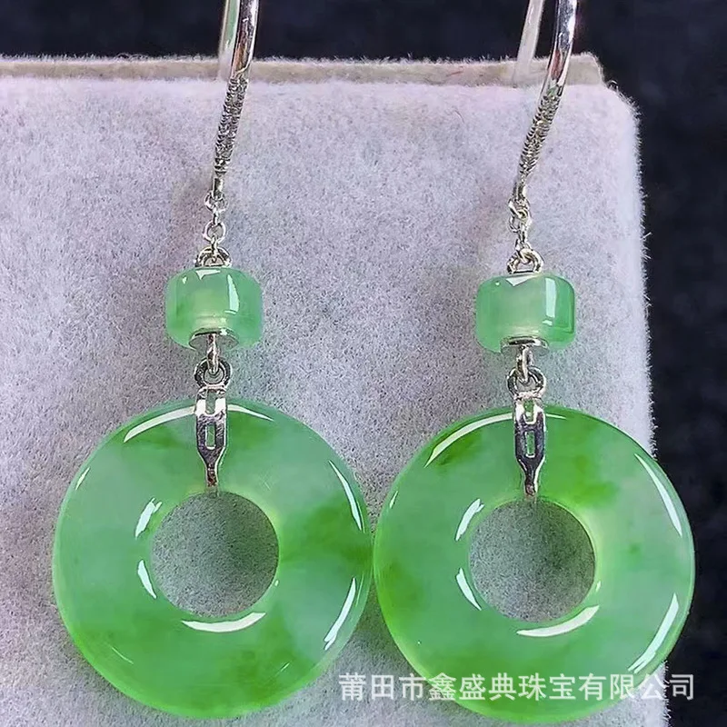 Wholesale Myanmar Natural a-Level 18K Ice Emerald Green Donut Earrings Jade Jewelry with Certificate