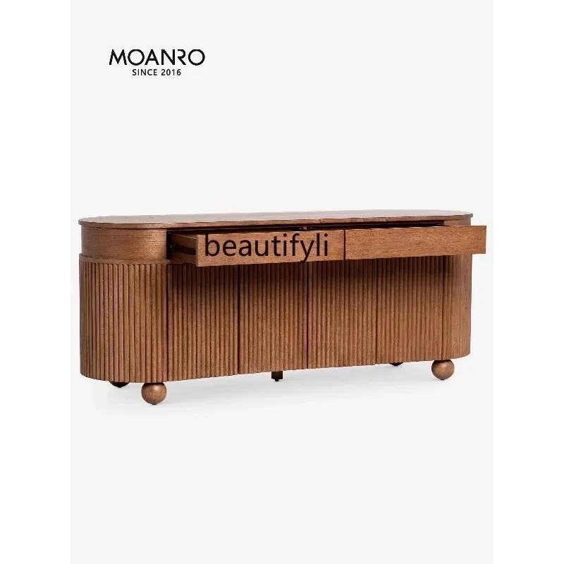 French medieval solid wood dining side cabinet integrated locker against the wall, living room entrance cabinet storage