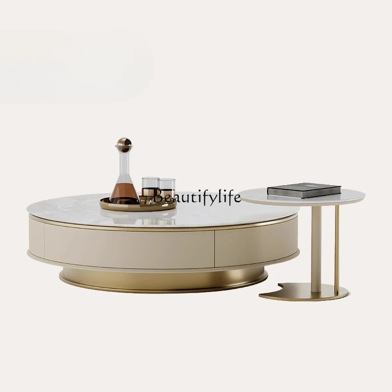 

Modern Light Luxury Coffee Table Italian Style Round Coffee Table Marble