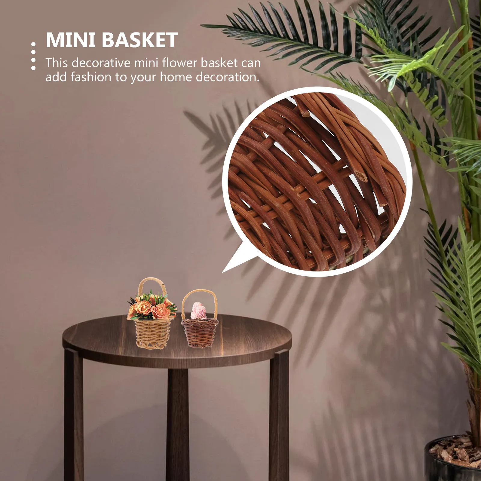 20Pcs Mini Basket Woven Decorative Handheld Flower Arrangement Wedding Anniversary Party Home Office Decoration
