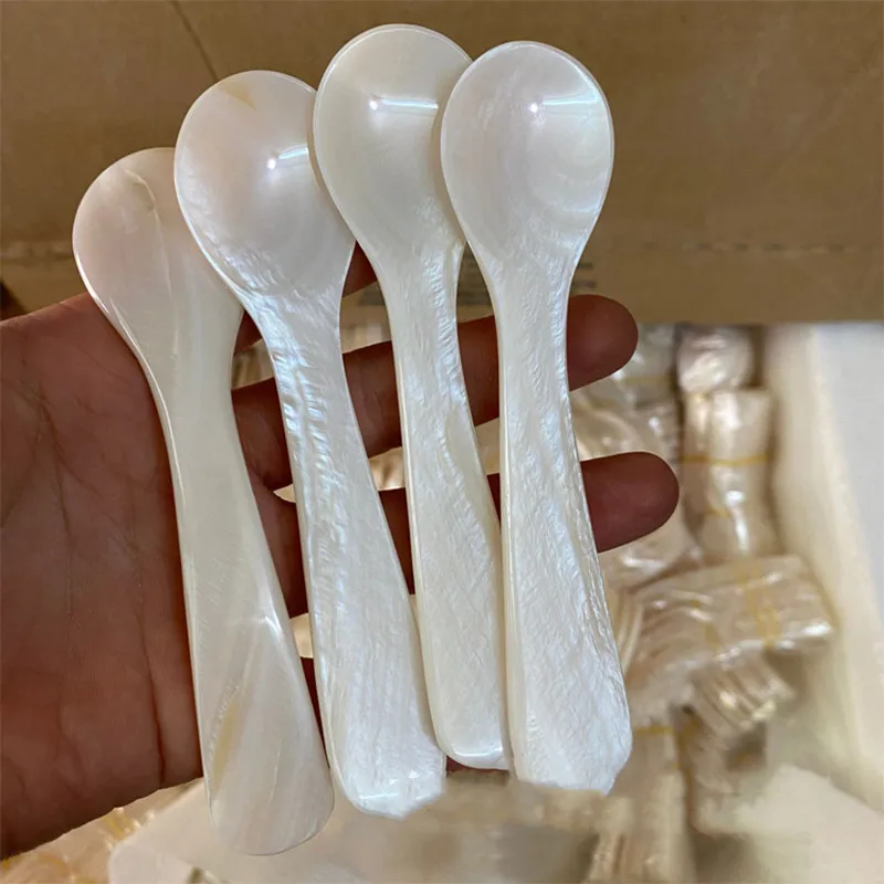 9-13CM Natural Shell Ice Cream Spoon Coffee Ladle Spoon Mother of Pearl Seashells Stirring Spoons Teaspoon Crafts Kitchen Ladles