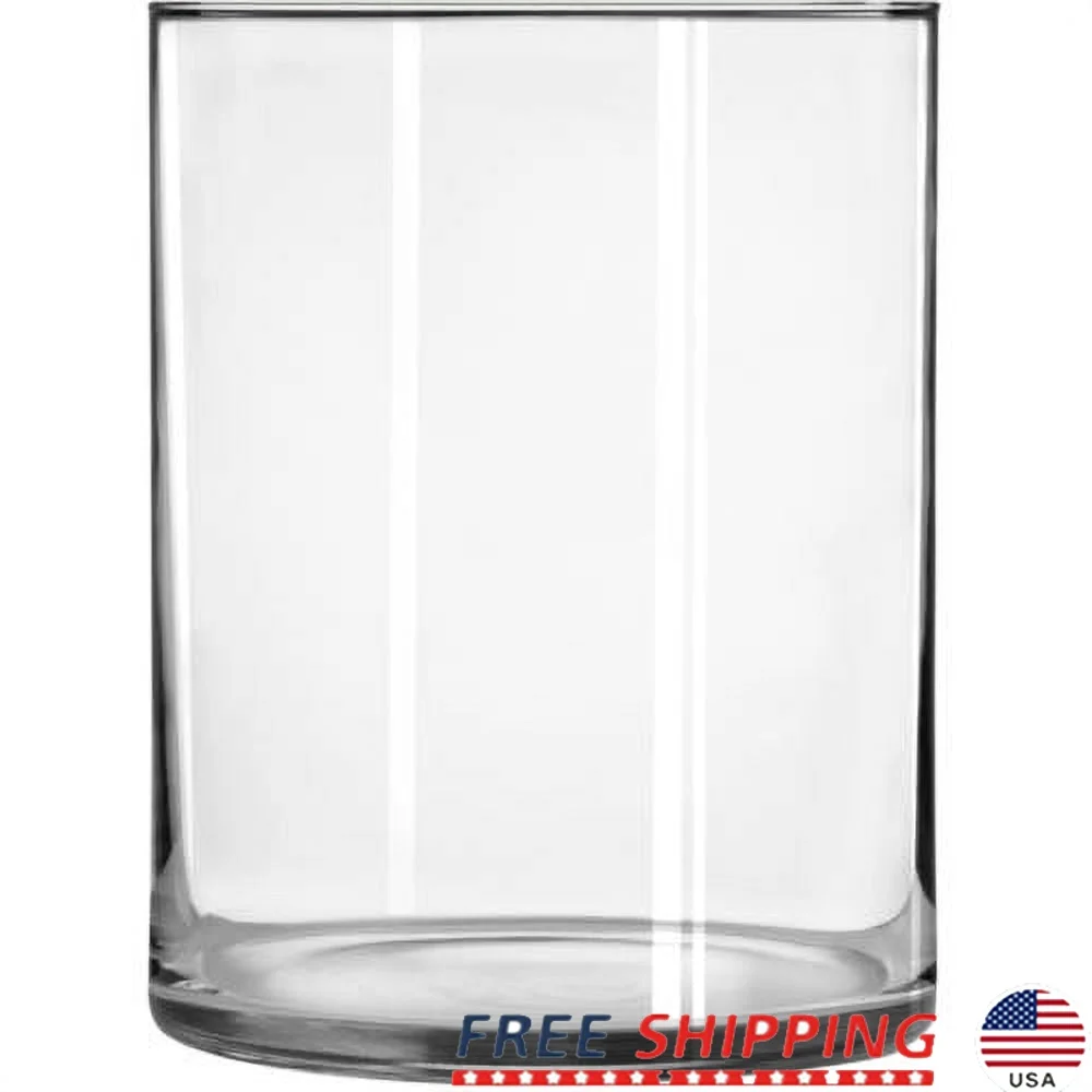 مزهرية أسطوانية زجاجية أنيقة مقاس 8 بوصات، قاعدة شفافة ومتينة، مثالية لتزيين ترتيبات الزهور