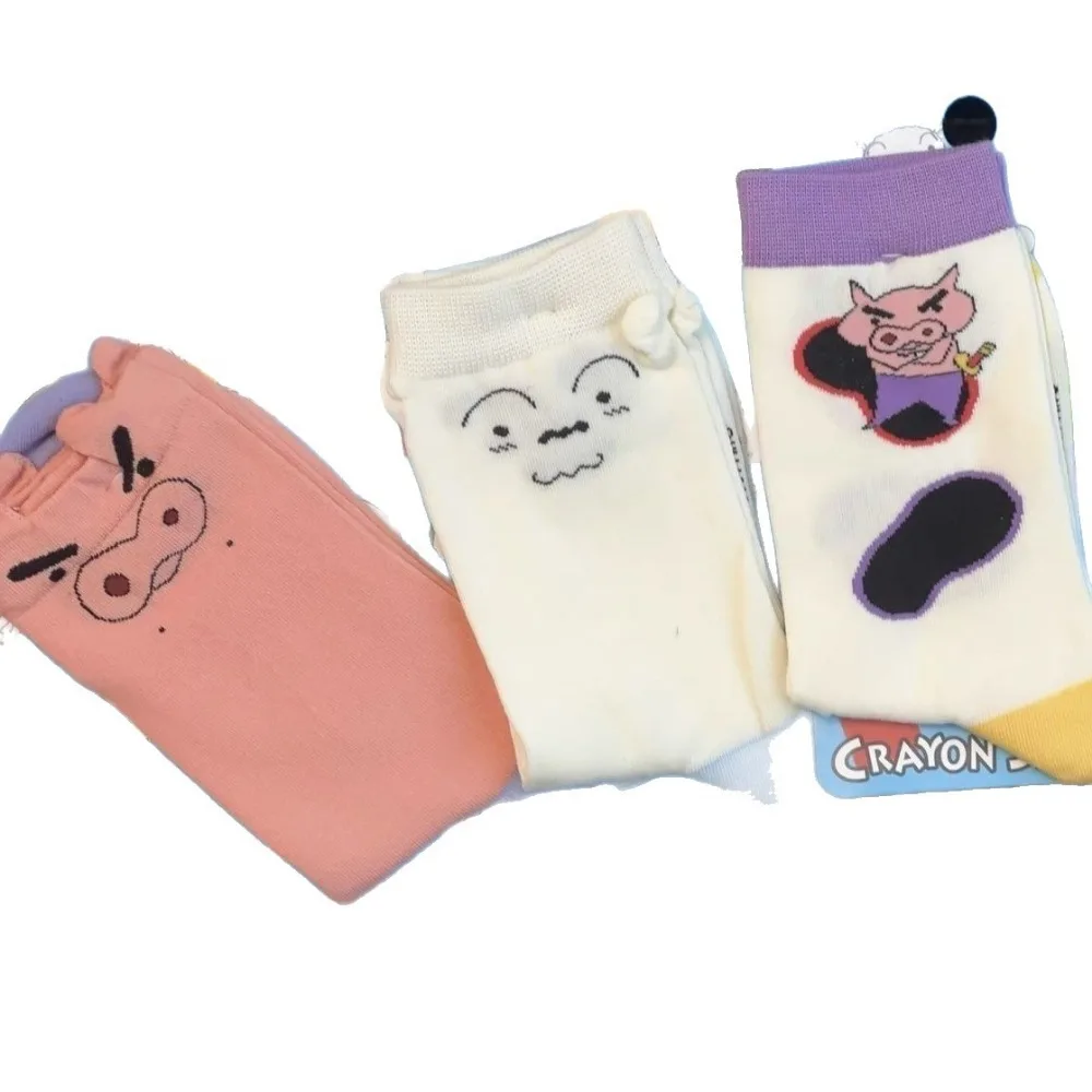 4 Pairs Crayon Shin Chan Socks Cute Children's Mid Tube Socks Cartoon Three-dimensional Spring Autumn Breathable Sweat-wicking