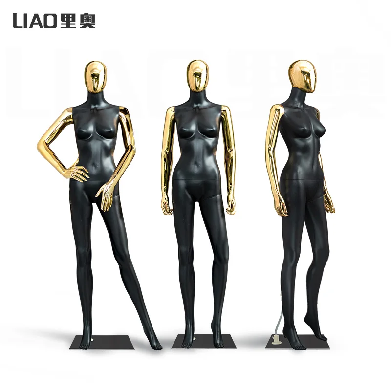 Gold Chrome Plating Head Matte Black plastic women model mannequins full body Window store display manequins female