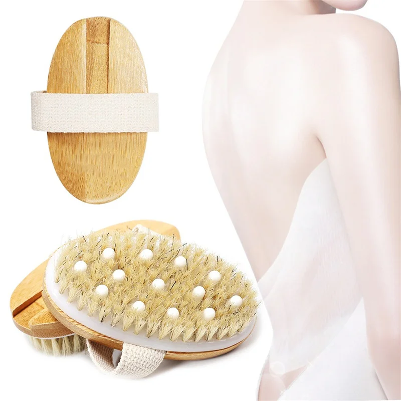 2 In 1 Dry Skin Body Brush Natural Bristle Dead Skin Remover Anti Cellulite Exfoliates Blood Circulation Health Massage Tools