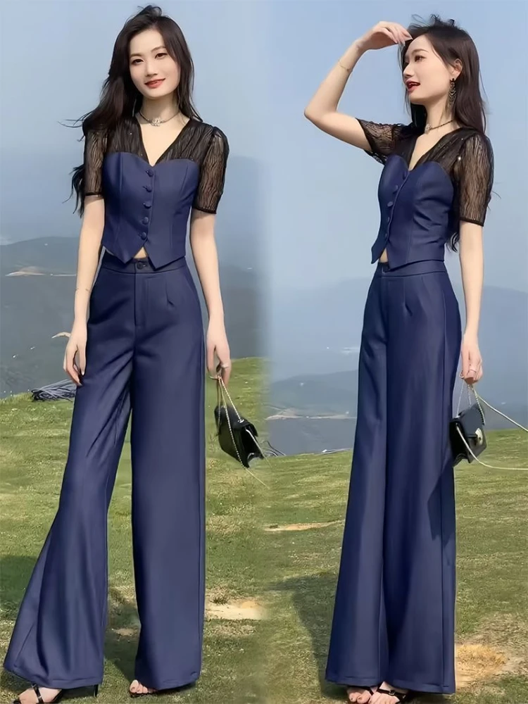 Pantaloni da donna a gamba larga Set da due pezzi Business Comodo estetico Corea Elegante stile coreano Pantaloni da donna completi di lusso formali