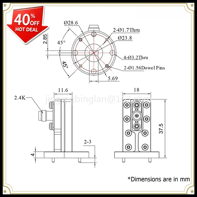 WR22-2.4mm Female Waveguide Coaxial Converter Quadrature UG-383/U Flange 33-50GHz