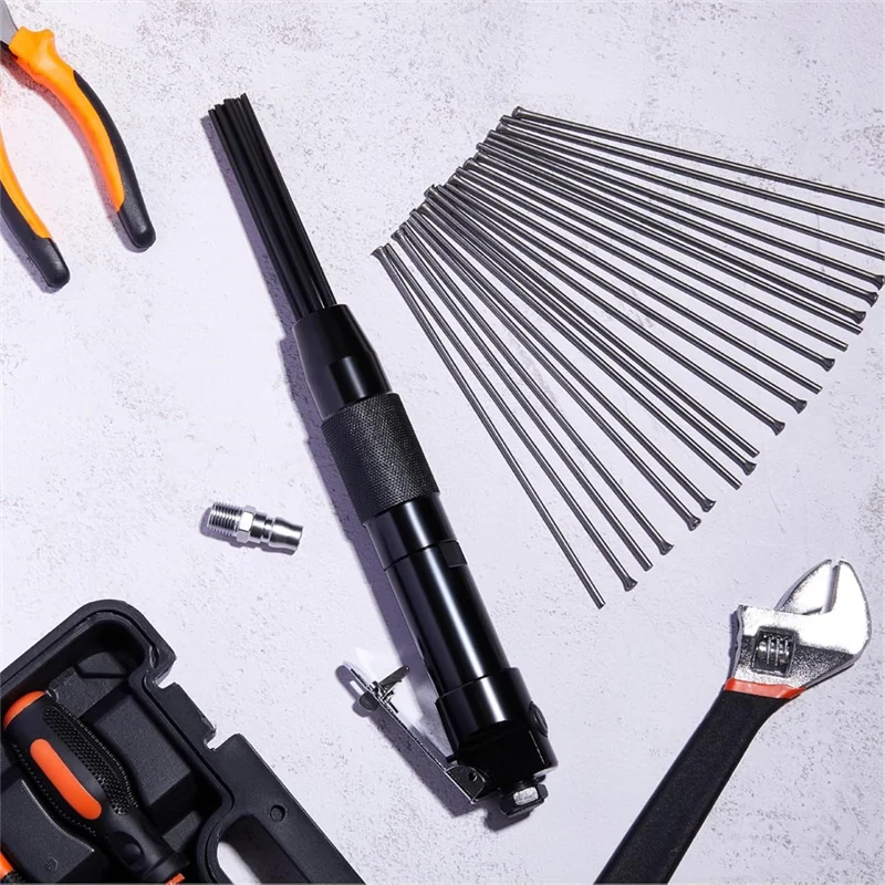 FYBL-Compact Air Needle Scaler With 40 Pieces 7' Descaling Needles Air Powered Remove Slag Rust Paint And Dirt Quickly