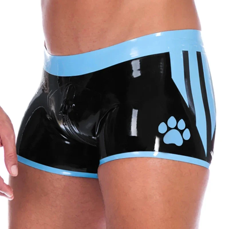 Bóxer de látex Natural, pantalones cortos azul lago con cremallera frontal en el entrepierna, ropa interior trasera, bragas de goma Gummi, pantalones de baño