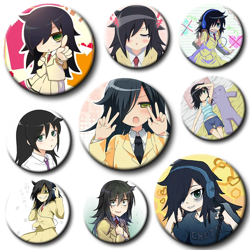 Cute Anime Figure Watamote Tomoko Kuroki Button Pin Cartoon Cosplay Badge Dakimakura Brooch Hat Clothing Bag Accessories Gifts