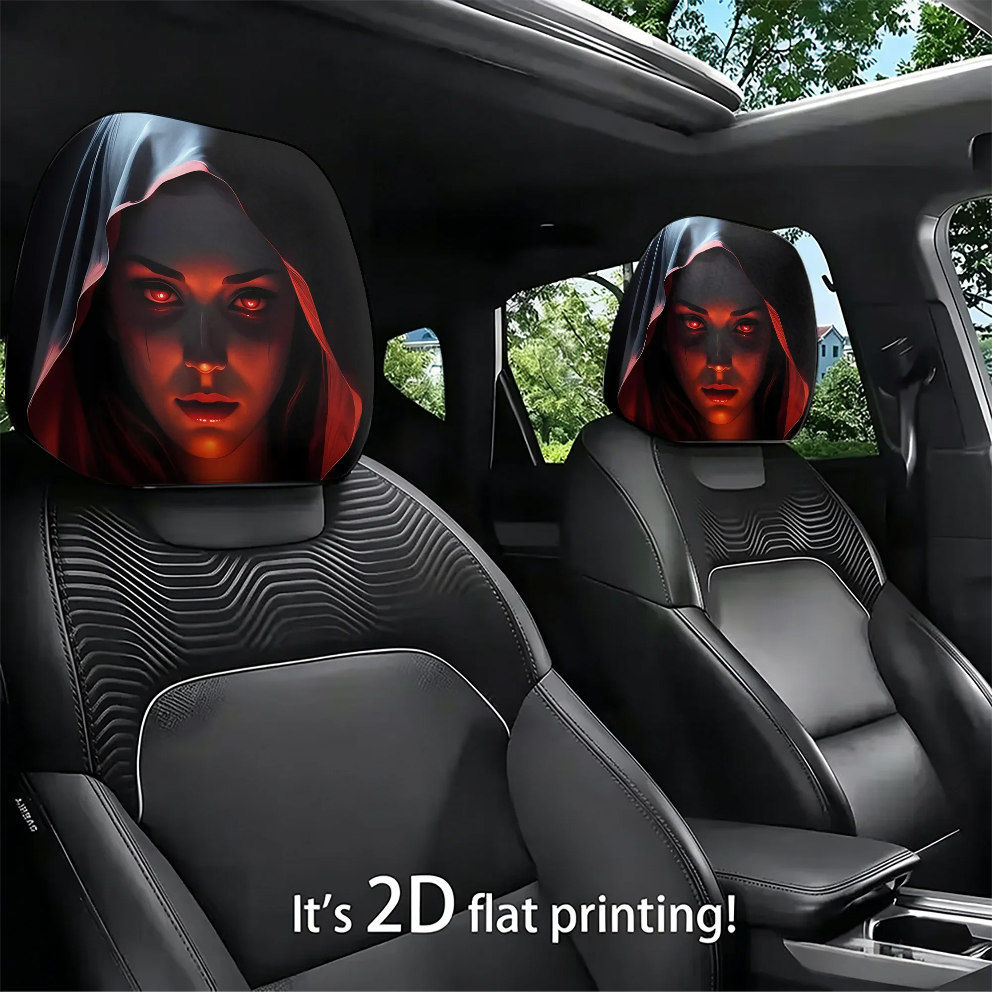 2Pcs Headrest Covers Ghost 2Pcs Headrest Cover Funny 2pcs “Gothic Hooded Girl” Car Headrest Covers to Create a Mysterious