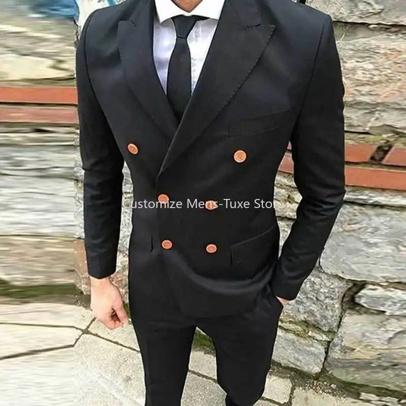 Black Groom Tuxedos Mens Wedding Suit Pants Best Man Blazer  Peaked Lapel Slim Fit Terno Masculino 2Piece