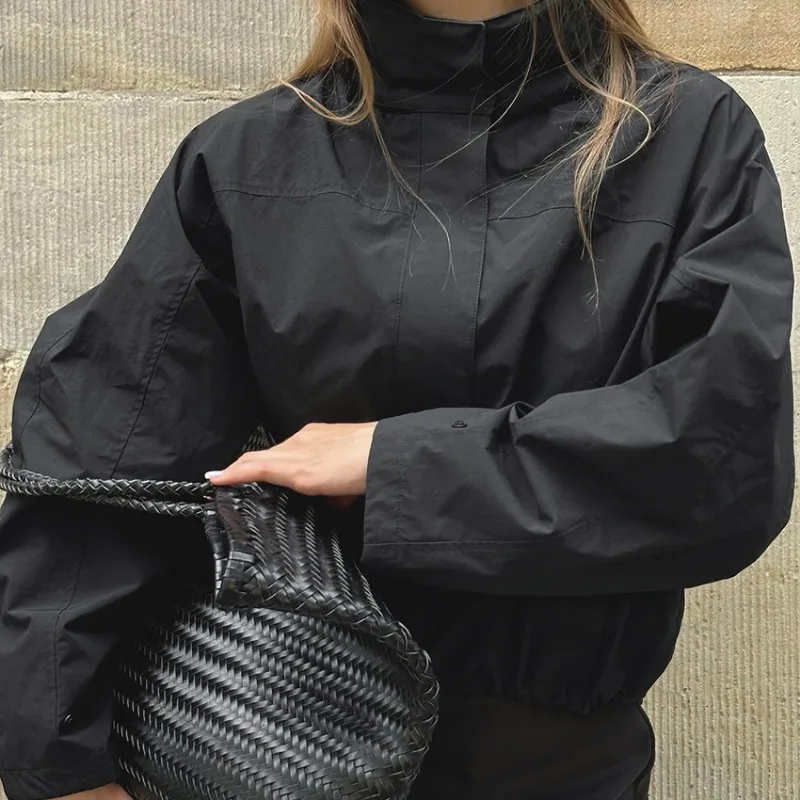 FL New Winter Outdoor Anorak Jacket Windbreaker with Drawstring Hood Stand Collar Loose Fit Water Resistant Parka Coat 2026
