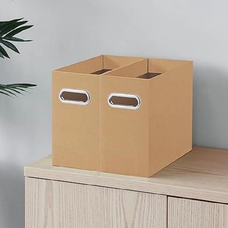 Makeasy File Organizer Storage Box Cardboard File Folder Organizer Collapsible File Box for Hanging File Folders Box With Handle