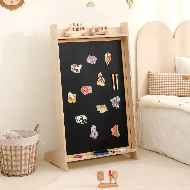 Children's drawing Magnetic double sided blackboard Household erasable solid wood bracket type floor to ceiling