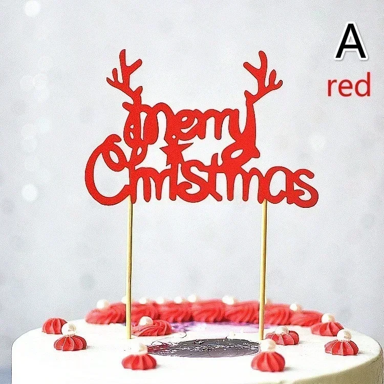 10 Pcs/lot Gold Red Merry Christmas Party Cake Toppers Decoration for Xmas Decoration Supplies