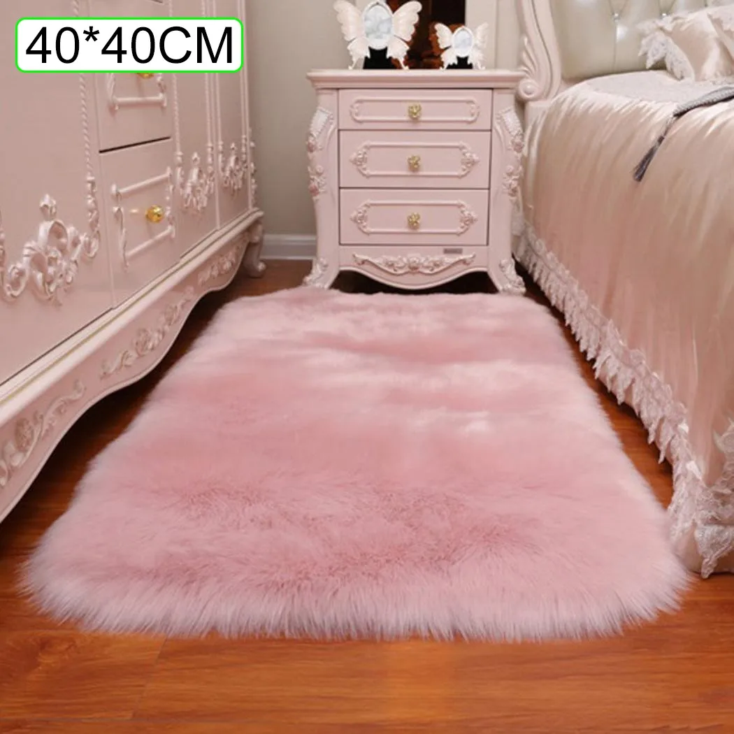 40x40cm Square Soft Area Rugs Living Room Bedroom Bedside Sofa Soft Mat Artificial Wool Sheepskin White Pink Carpet Washable Rug