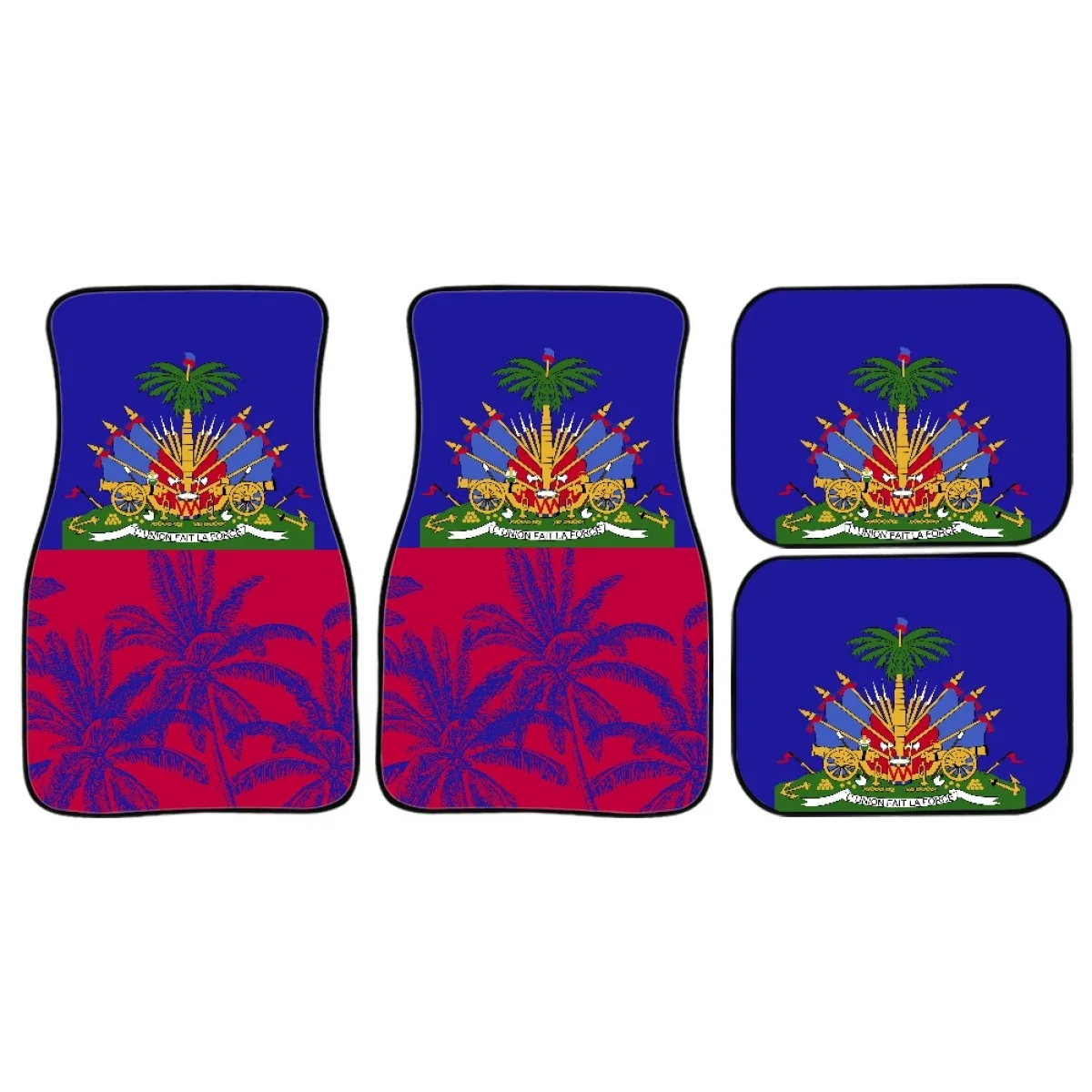 Fashion Haiti Flag Printed Front and Rear Complete Set of 4 Pack Hawaii Coconut Trees Design Dirt-Resistant Rubber Protection