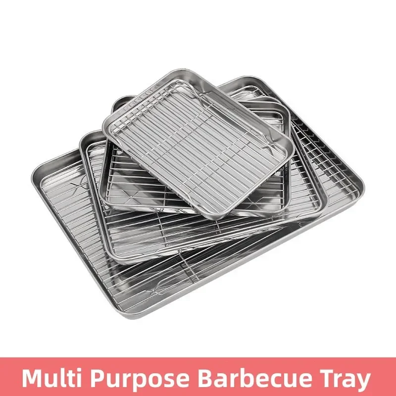 Stainless Steel Baking Tray Flat Chassis with Removable Cooling Rack Nonstick Cake Pan for Oven BBQ Heat-Resistant EfficientTool