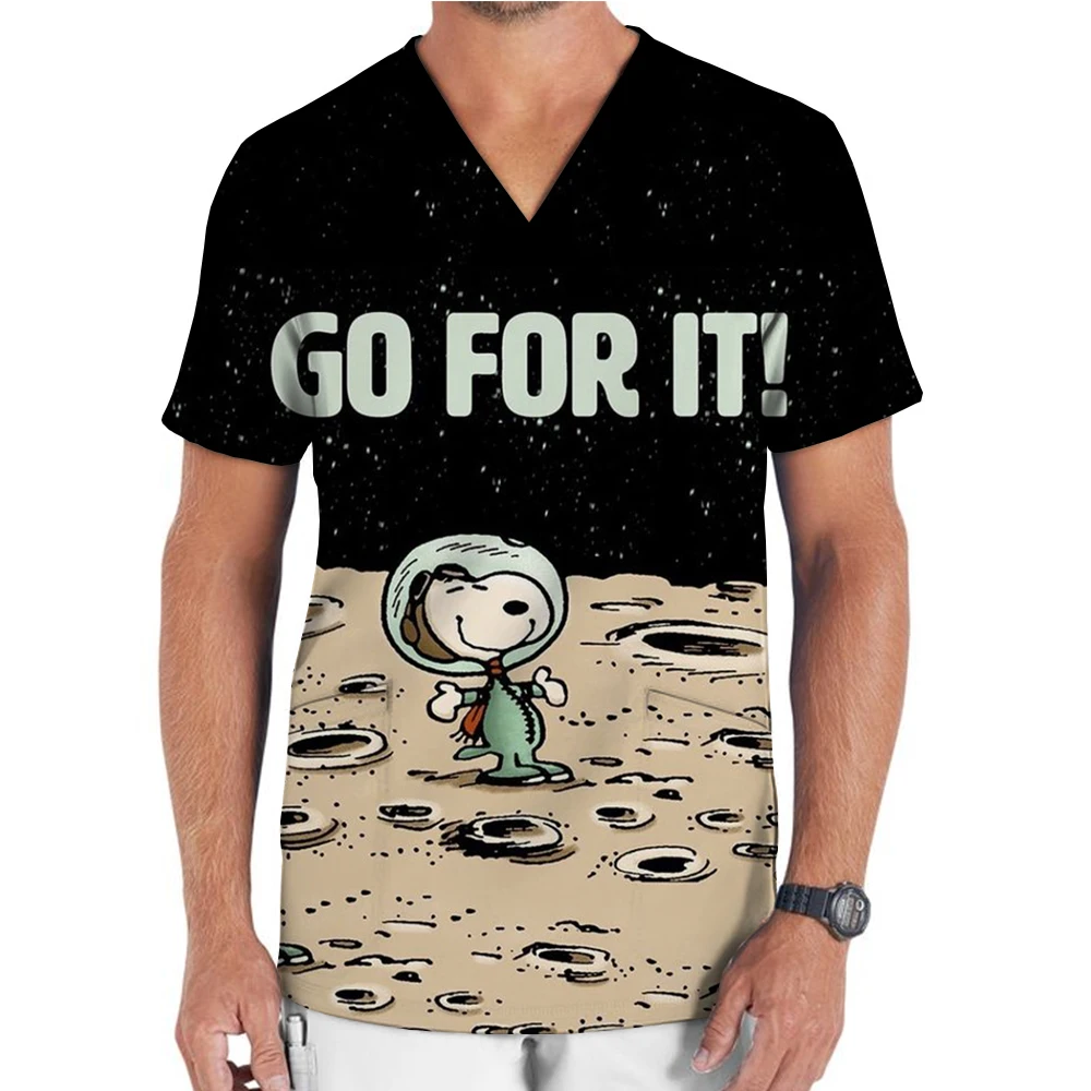 الرجال الكرتون فرك التمريض موحدة ، V الرقبة تي شيرت ، ممرضة موحدة ، طباعة الكرتون ، جيب ، الملابس الطبية #6