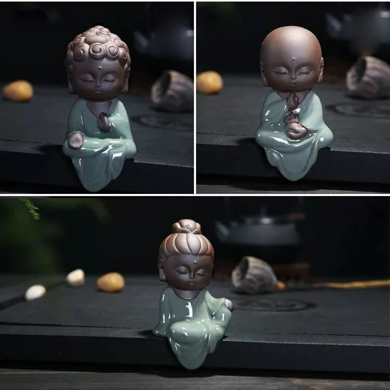 Ge Kiln Buddha Home Decor Ornaments Ceramics Guanyin Tea Pets Figurines & Miniatures Little Monk Living Room Decorations