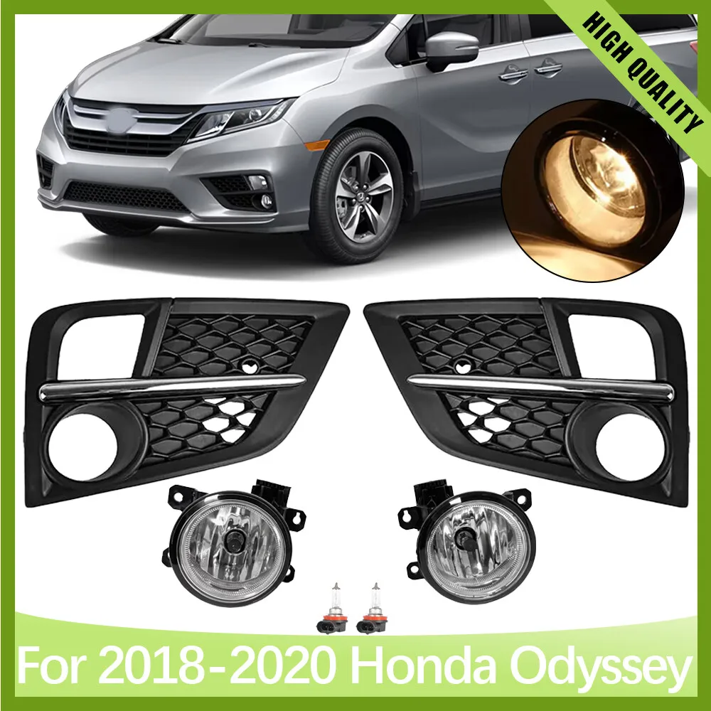 

For 2018-2020 Honda Odyssey Front Bumper Halogen Fog Lights Lamps & Bezel Set