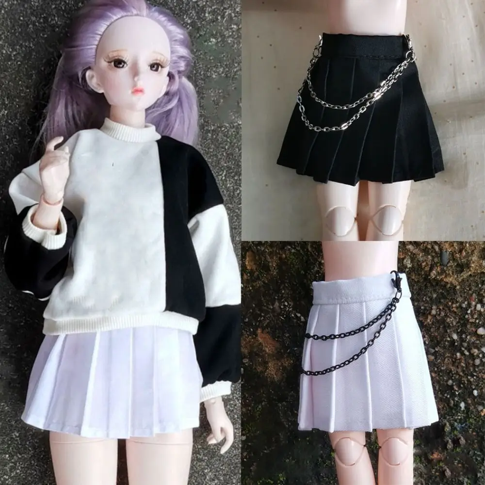 Falda de doble cadena hecha a mano, falda de uniforme blanco y negro a la moda, Mini accesorios DIY para muñecas BJD 1/3 1/4 1/6 30/45/60cm