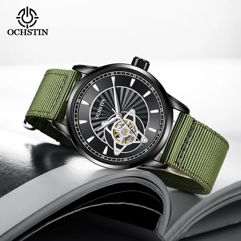 ochstin new 2024 creative creative nylon series sports street watches skeleton mechanical movement men's mechanical watches