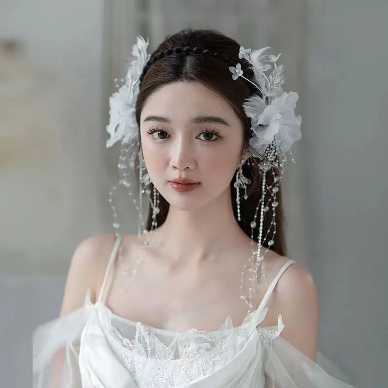 Bride Headwear Tassel Feather Hairgrips Rhinestone Hairband Super Immortal Beautiful Wedding Hair Accessories