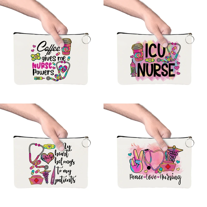 Design New Nurse Words Proverbs Cosmetic Bag Organizer Canvas Makeup Case  Travel Pouch Purse