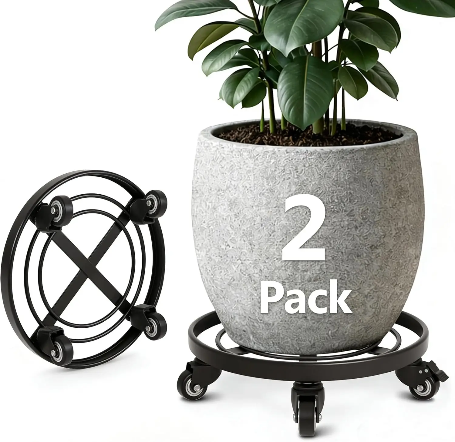 

Усиленная 14-дюймовая передвижная подставка для растений с блокируемыми колесами, комплект из 2 штук, тележка для цветочных горшков для использования в помещении и на улице, для легкого перемещения