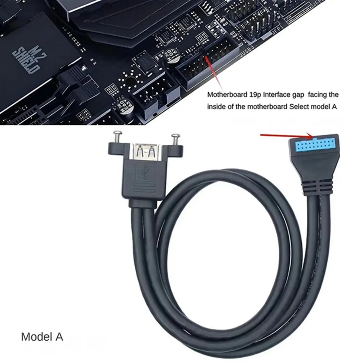 ABGN 90 Degree UP/Down Angle USB 3.0 19/20Pin to Dual USB-A Female Port Adapter Cable Motherboard Internal Extension Cord A