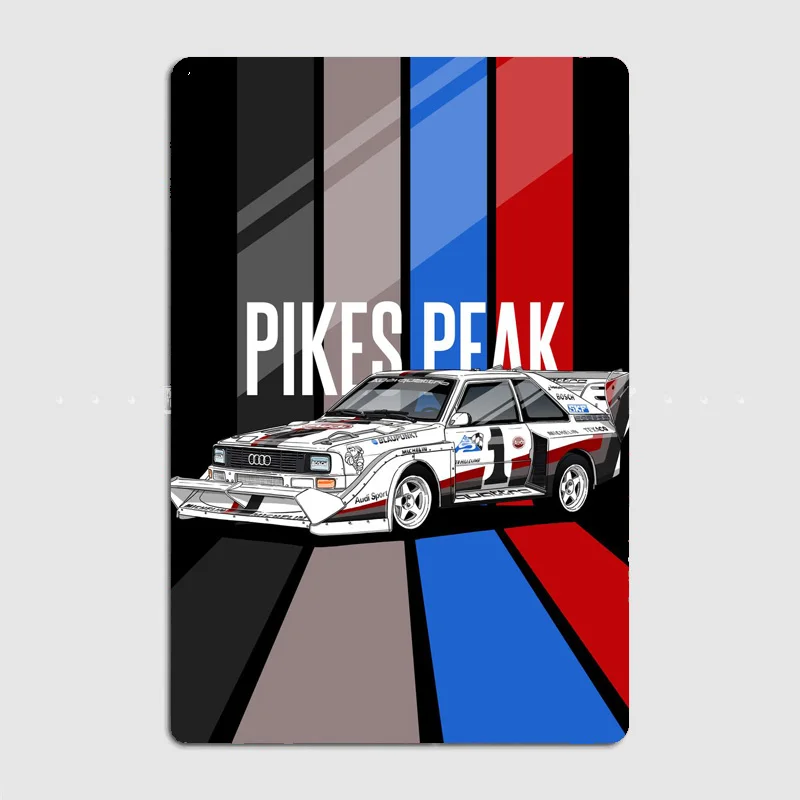 German Car Quattro S1 Pikes Peak Rally Racing Classic Retro Metal Sign Poster Garage Indoor Room Decor Tin Home Wall Decor