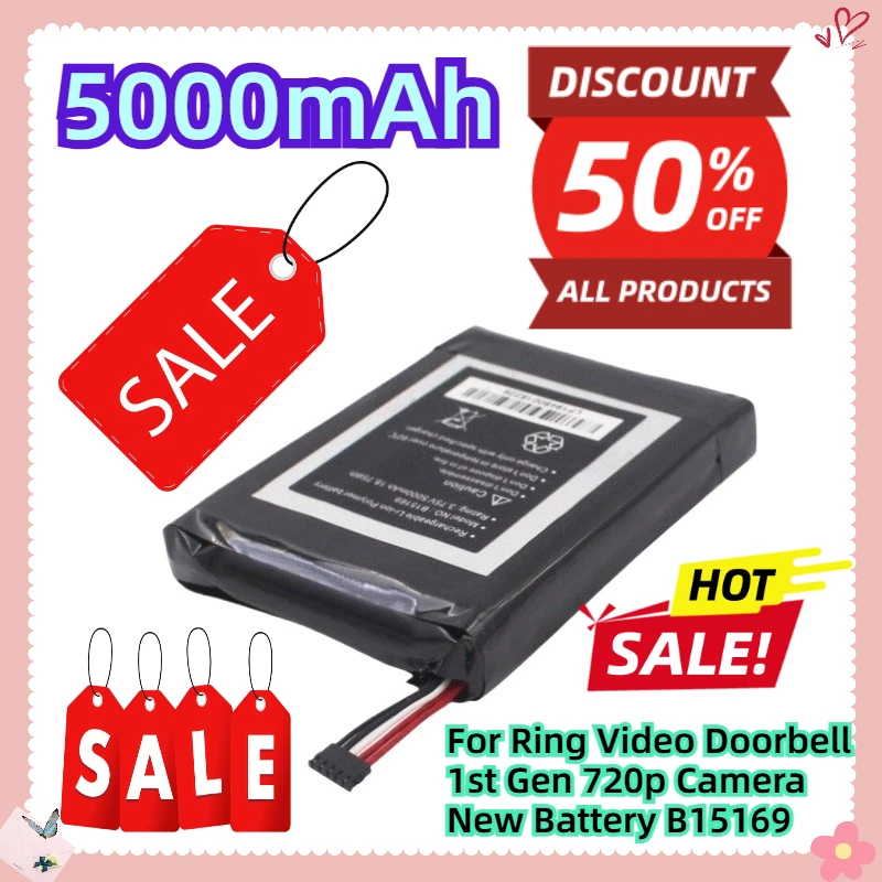 

3.75V 5000mAh For Ring Video Doorbell 1st Gen 720p Camera New Battery B15169
