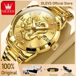 OLEVS-Men's China Loong Dragon Quartz Watch, impermeável, luminoso, data Olevs, original, marca de topo, moda, 3619