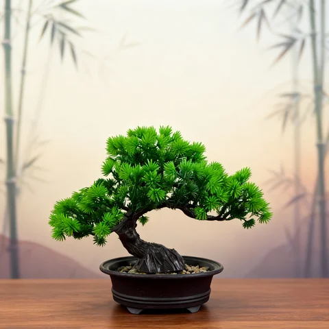 Chinese Zen Bonsai Tree, Artificial Pine Landscape in Pot. Mini Desktop Decor for Home Office, Farmhouse, Festival & Party Table