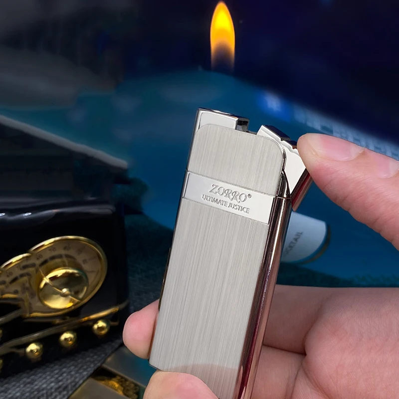 Authentic Silver Brushed Ultra-Thin 8mm Zinc Alloy Gas Electronic Lighter Portable & Stylish Business Accessory for Cigarette view 4