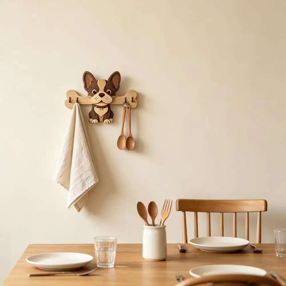 Wall-mounted Key Holder Wall Mounted Key Hanger Cartoon Dog Shape Storage Hook No Punching Design Moisture-proof Space for Home