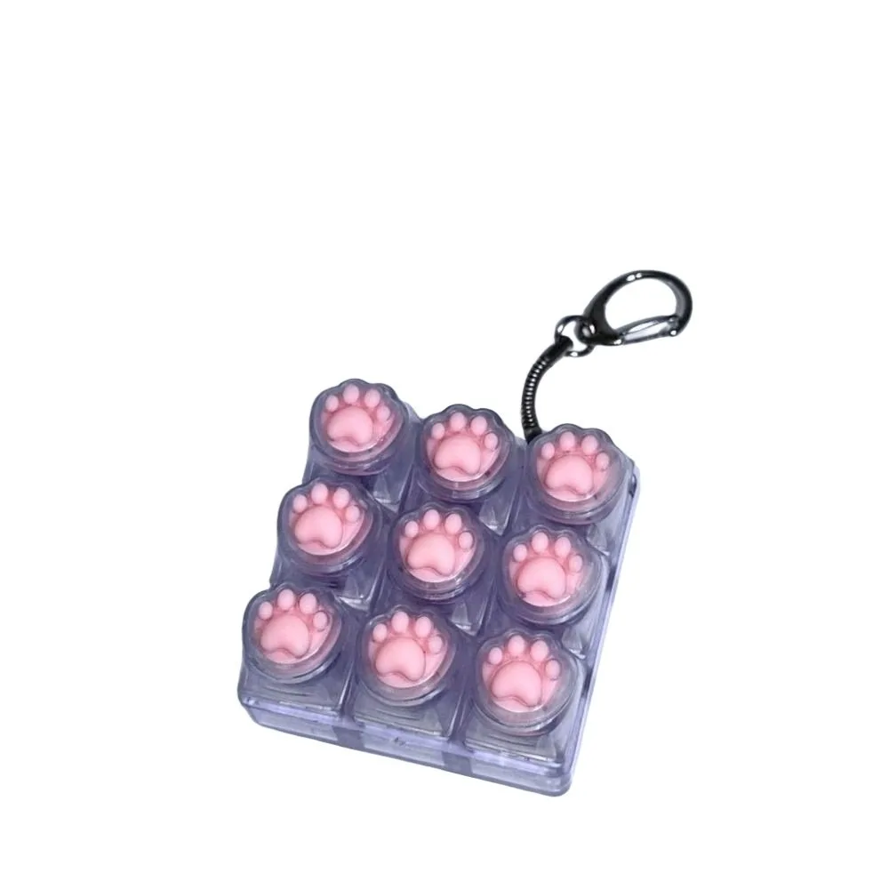 Relaxing 9Keys Fidget Keychain Keys Button DIY Keyboard Finger Keyboard Cap Pass The Time Cat's Paw Shape Clicker Toy Adult Toy