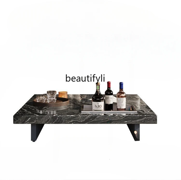 

Light luxury rock slab coffee table high-end simple living room household square marble tea table
