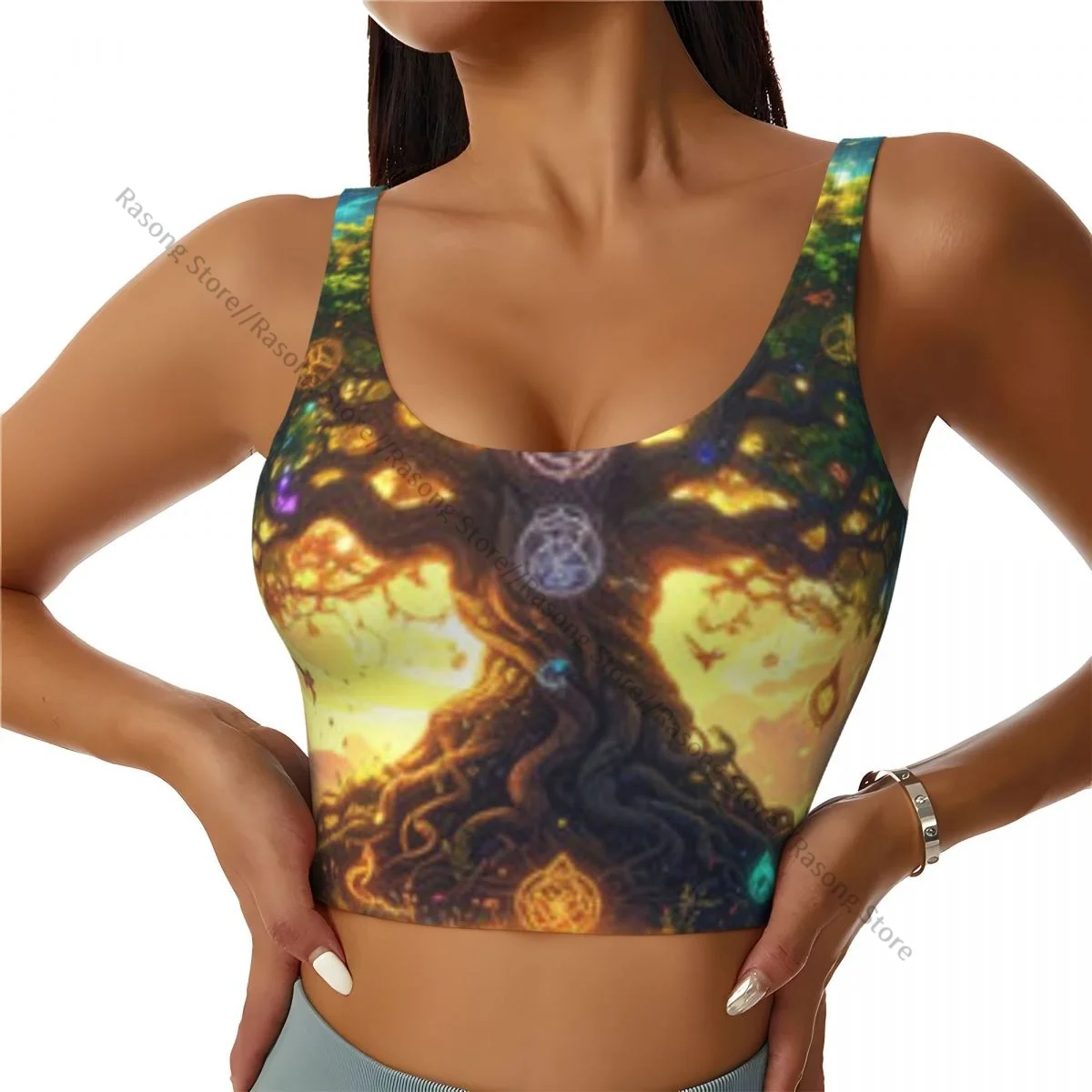 Women Sexy Sports Vest Magic Tree With Mystic Symbols Female Streetwear Sport Lingerie Tee Crop Top