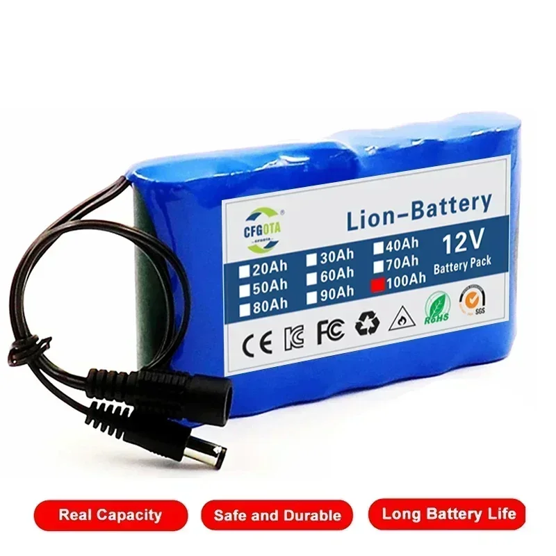 New Portable 3S2P 12V 100000mah Rechargeable Li-Ion Battery, For LED Lamp Light Backup Powe Etc+ Charger