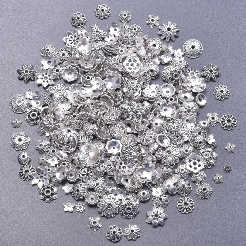 

50/100pcs/Lots Random Mix Bead Caps Silver Color Metal Accessories For Jewelry Making Bracelets Earrings Keychain Findings Bulk