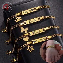 Goxijite Stainless Steel Custom Date Name Baby Bracelet Engraving Crown Names Bracelets For Women Kids Birthday Gift Wholesale