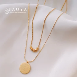 2025 New Stainless steel Double Layer Letter Round Pendant Necklace Women's Gift Indelible Jewelry Party Neck chain Accessories