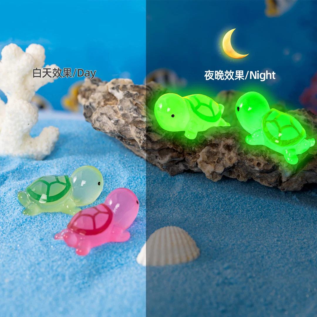 5Pcs Cartoon Cute Mini Glow-in-the-dark Little Turtle Moss Micro Landscape Ornament DIY Desktop Ornaments Resin Crafts