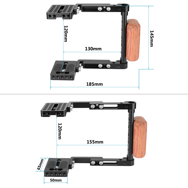 HDRIG Camera Half Cage Kit With Wooden Right-side Handgrip & Adjustable Mounting Plates For Canon 600D 70D 80D