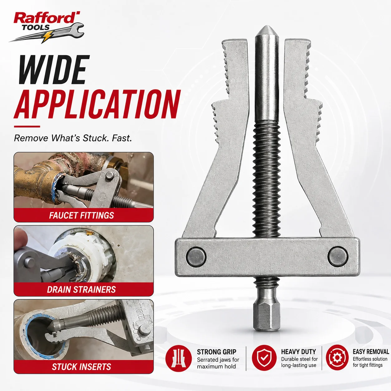 Rafford 2 Jaw Internal Puller Extractor Tool Faucet Fitting Remover Drain Strainer Removal Tool Stuck Insert Puller Plumbing Rep