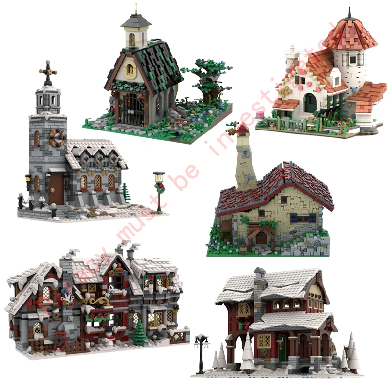 Spot MOC-105637 Gingerbread House 58208 Winter Chapel 79497 19433 Distillery Small Pieces Assembled Building Blocks Model Toy